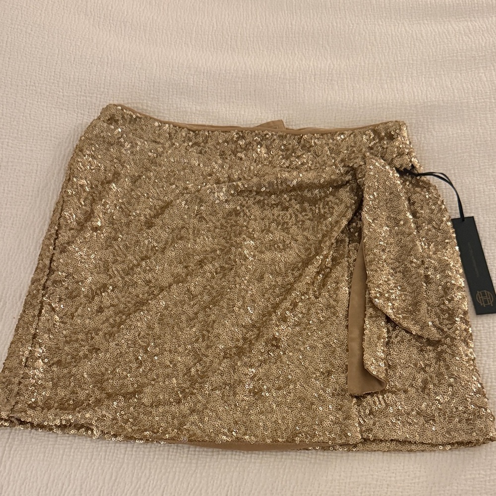 Gold Sequin Wrap Mini Skirt - Women